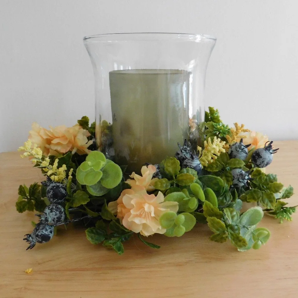 Peach Blossom Blueberry Candle Wreath, Cabinet Door,‎ Pantry Door, Kitchen Decor
